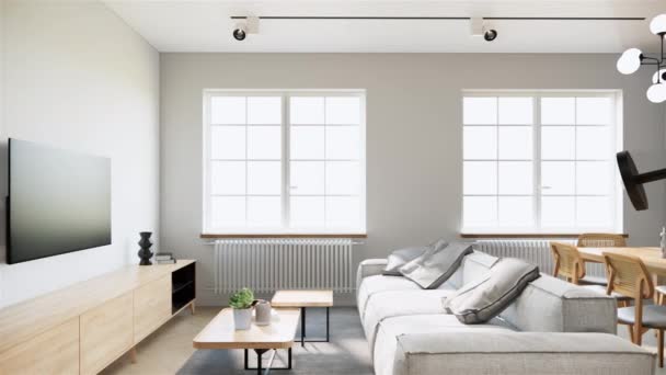 Mock Studio Apartment Room Interior Design Decoration Grey Fabric Sofa — Αρχείο Βίντεο