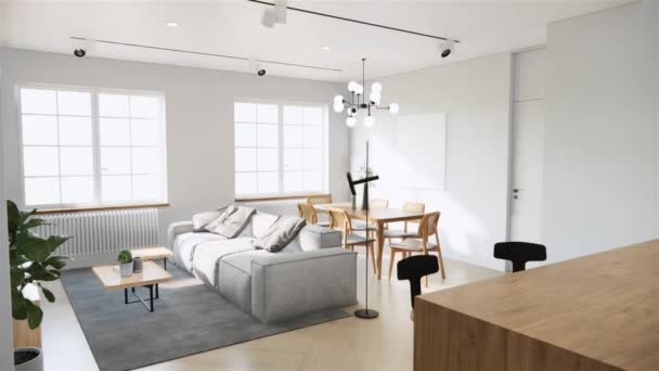 Video Animace Modelovat Studio Apartmán Interiér Dekorace Minimalistickém Moderním Stylu — Stock video