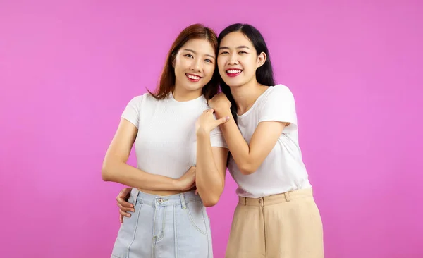 Jeune Femme Asiatique Shirt Blanc Posant Souriant Dans Concept Couple — Photo