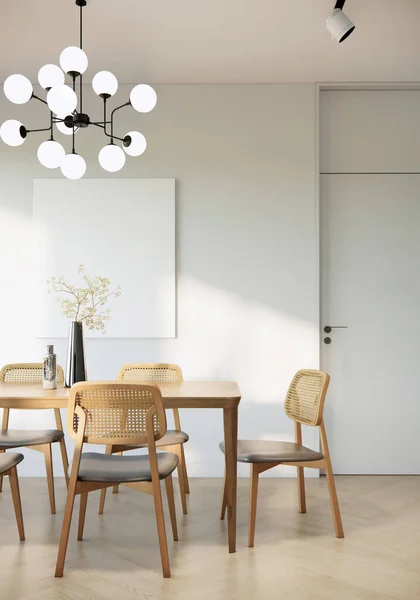 Japandi Moderno Apartamento Estilo Escandinavo Diseño Interior Ideas Comedor Blanco — Foto de Stock