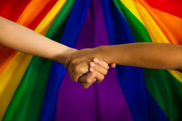 Lmbtq Zászló Kéz Leszbikus Meleg Meleg Biszexuális Transznemű Meleg Vagy — Stock Fotó