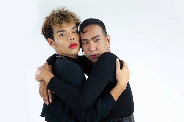 Asiático Gay Casal Estabelecer Isolado Branco Cor Fundo Conceitos Lgbtq — Fotografia de Stock