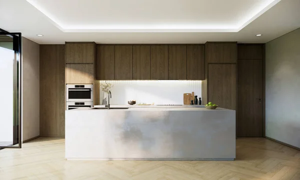 Japandi Estilo Cozinha Interior Com Móveis Mock Estúdio Moderno Design — Fotografia de Stock