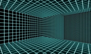 Arkaplan ve doku için 3d arkaplan, mavi ızgara ve kiremit.