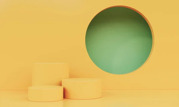 Background Yellow Cylinder Minimal Podium Green Circle Product Cosmetic Showcase — Stock fotografie