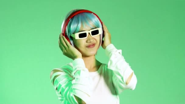Metaverse Music World Concept Young Asian Woman Wearing White Glasses — Video
