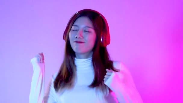 Music World Concept Young Asian Woman Wearing White Shirt Red — Video