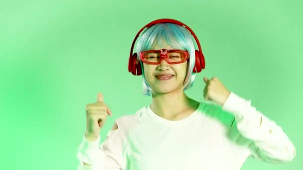 Metaverse Music World Concept Young Asian Woman Wearing White Glasses — Stock Video