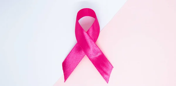 Pink Ribbon Breast Cancer Awareness Symbol Isolated White Pink Background — 图库照片