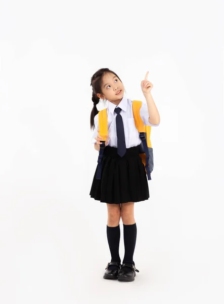 Zpátky Školy Roztomilý Asijské Junior School Student Dítě Uniformě Žlutým — Stock fotografie