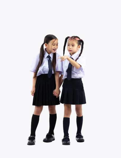 Zpátky Školy Asijské Junior Mezinárodní Škola Studenti Uniformě Pózovat Plnou — Stock fotografie
