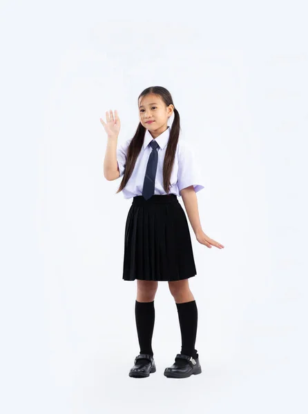 Zpět Školy Junior School Mezinárodní Student Uniformě Pózování Bílém Pozadí — Stock fotografie