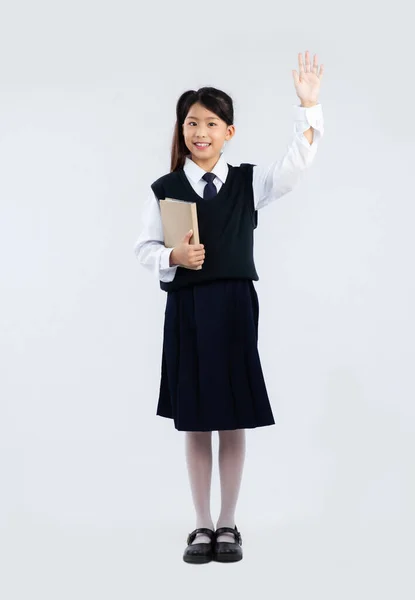 Terug Naar School Aziatisch Junior School Student Brits Uniform Met — Stockfoto