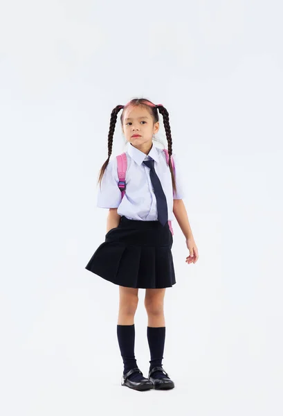 Zpět Školy Junior School Student Britské Uniformě Plné Délce Bílém — Stock fotografie