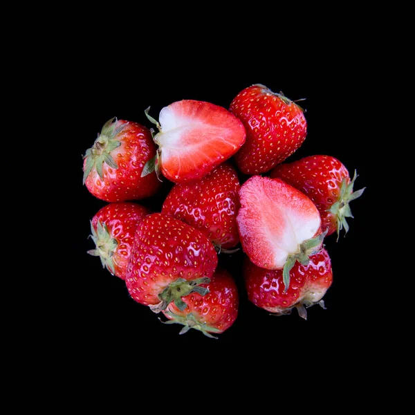 Strawberries Black Background Isolated Top View Copy Space — Stockfoto