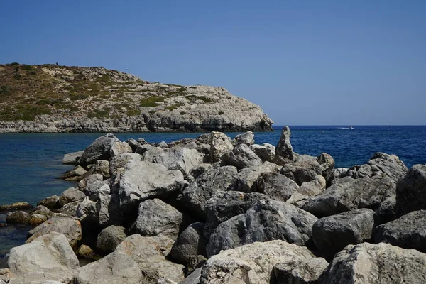 Magnifique Paysage Maritime Mer Méditerranée Avec Littoral Rocheux Île Rhodes — Photo