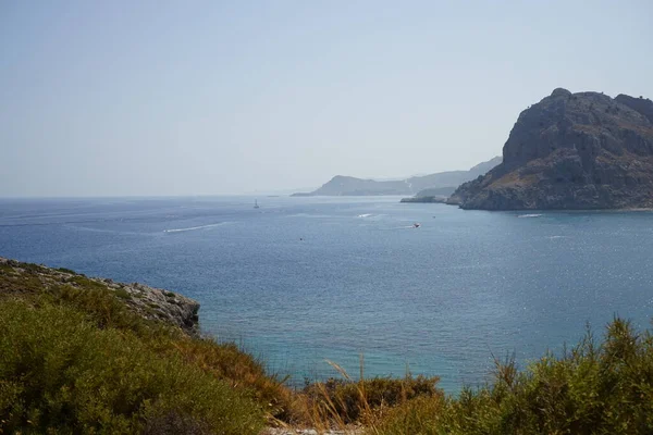 Wspaniały Krajobraz Widokiem Morze Śródziemne Flag Hill Kolympia Rodos Grecja — Zdjęcie stockowe