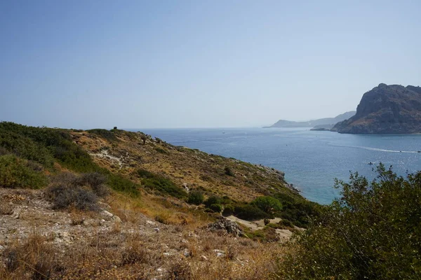 Nádherná Krajina Výhledem Středozemní Moře Vlajkovým Vrcholem Kolympie Rhodos Řecko — Stock fotografie