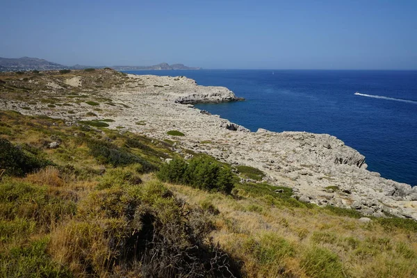 Herrliche Landschaft Mit Blick Auf Das Mittelmeer Mit Kolymbia Flag — Stockfoto