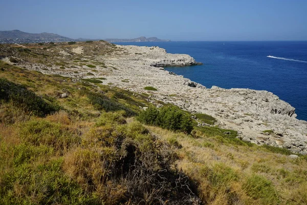 Herrliche Landschaft Mit Blick Auf Das Mittelmeer Mit Kolymbia Flag — Stockfoto