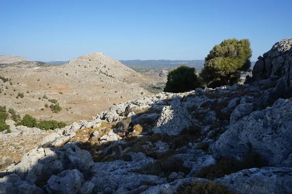Magnificent Mountainous Landscape Mediterranean Vegetation August Kolympia Rhodes Greece — Stock Photo, Image