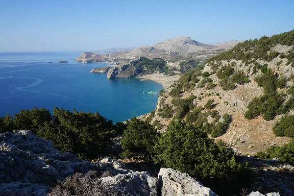 Nádherná Krajina Výhledem Středozemní Moře Kolympii Rhodos Řecko — Stock fotografie