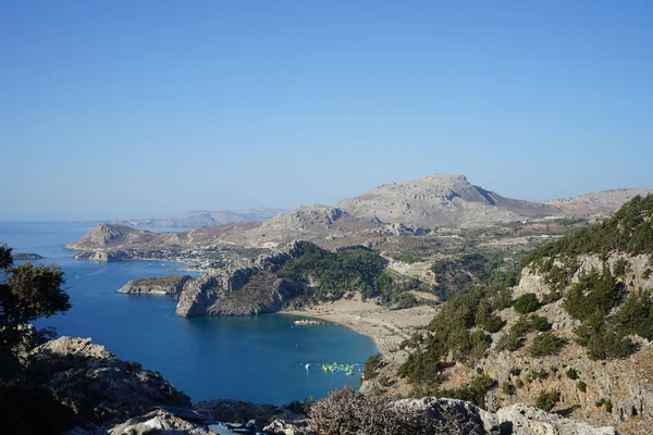 壮丽的风景 以地中海和希腊罗得岛Kolympia的Kolympia村的建筑为背景 — 图库照片