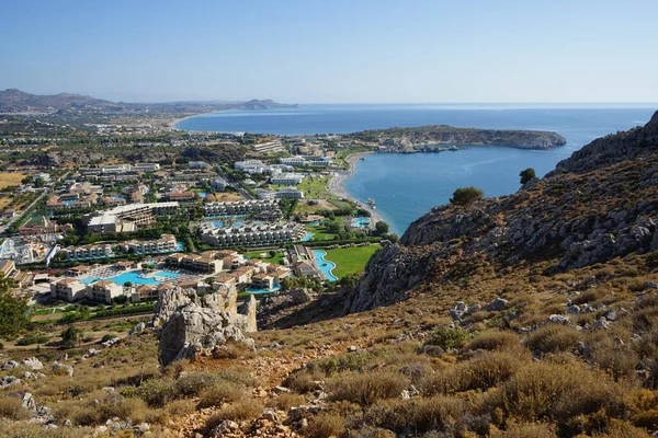 壮丽的风景 以地中海和希腊罗得岛Kolympia的Kolympia村的建筑为背景 — 图库照片