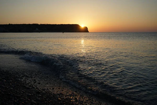 Lever Soleil Sur Mer Méditerranée Large Des Côtes Ville Kolympia — Photo