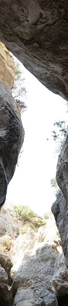 Vertikales Fotopanorama Blick Den Himmel Von Der Schlucht Aus Kolympia — Stockfoto