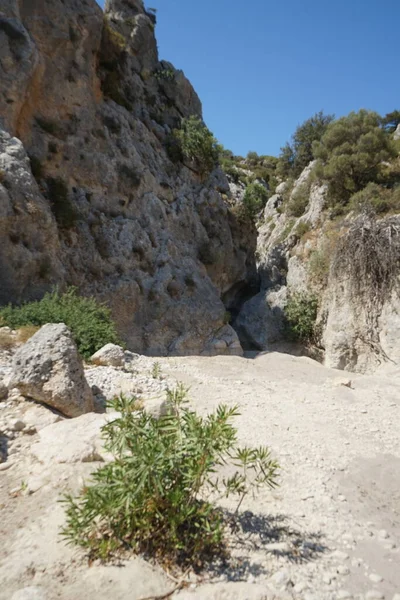 Magnificent Mountainous Landscape Vicinity Parched Riverbed Loutani River Kolympia Rhodes — Stock Photo, Image
