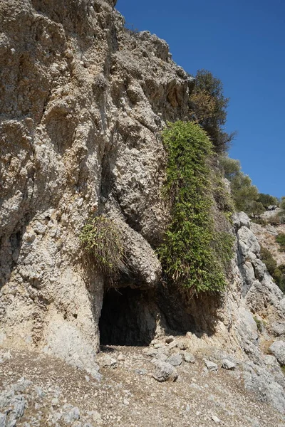 루타니 메말라 강바닥 근처에 지형이었습니다 그리스의 로즈에 — 스톡 사진