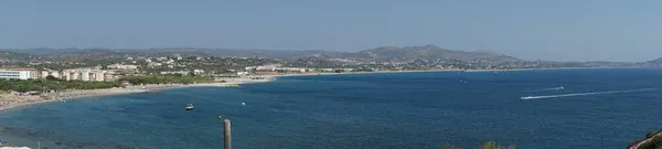 Panorama Photo Beau Paysage Méditerranéen Avec Flag Hill Kolympia Rhodes — Photo
