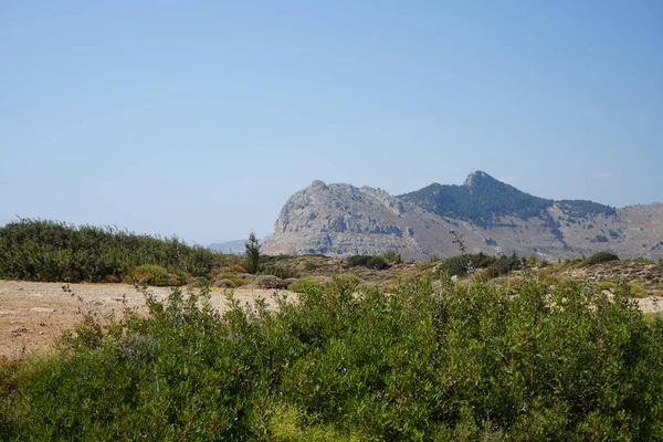 Magnificent Mediterranean Landscape Drought Resistant Vegetation Picturesque Recreation Area Flag — Stock Photo, Image
