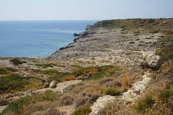 Herrliche Mediterrane Landschaft Mit Trockenheitsresistenter Vegetation Einem Malerischen Erholungsgebiet Flag — Stockfoto