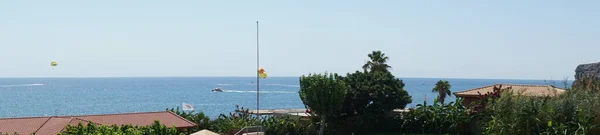 Foto Panorama Van Mediterrane Badplaats Gebied Het Dorp Kolympia Rhodos — Stockfoto