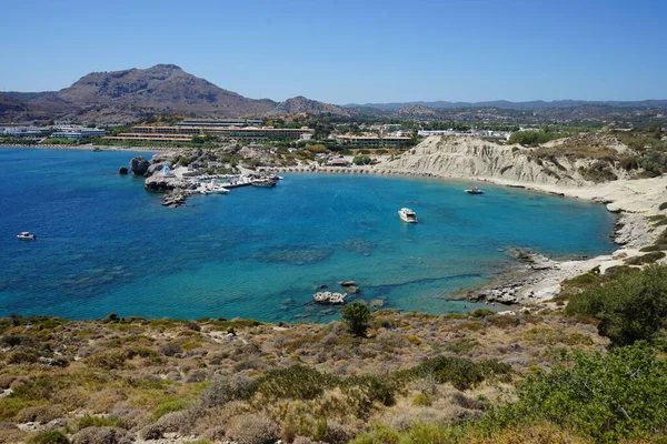 希腊罗得岛科林皮亚拥有岩石海岸线的宏伟海景 — 图库照片