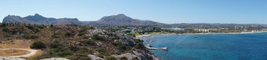 Fotoğraf panoraması. Kolympia, Rodos, Yunanistan kıyılarından deniz manzarası  