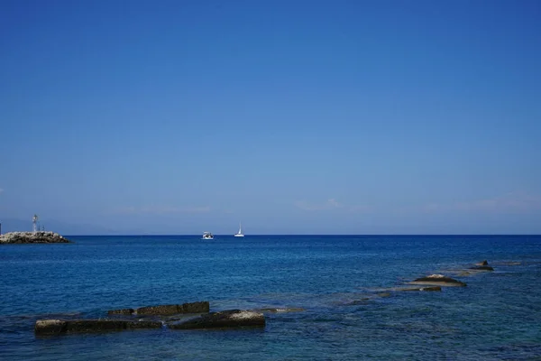 Vista Mar Cais Lado Fort Nicholas Rhodes Grécia — Fotografia de Stock