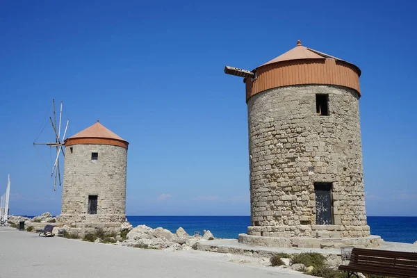 Molino Viento Muelle Puerto Comercial Ciudad Rodas Rodas Grecia —  Fotos de Stock