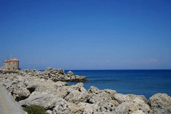 Vista Mar Desde Muelle Junto Fuerte San Nicolás Rodas Grecia —  Fotos de Stock