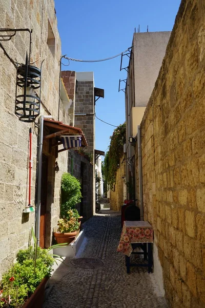 Typische Smalle Straat Middeleeuwse Stad Rhodos Griekenland — Stockfoto
