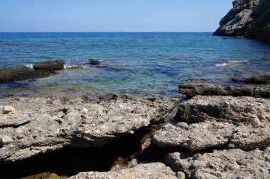 Kolimpia, Rodos, Yunanistan kıyılarından muhteşem deniz manzarası   