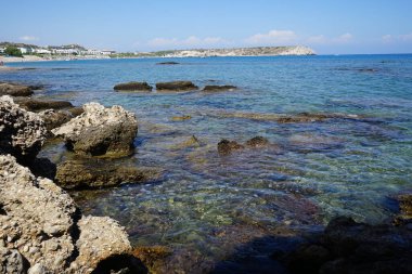 Kolimpia, Rodos, Yunanistan kıyılarından muhteşem deniz manzarası   