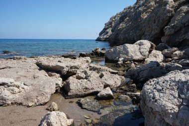 Kolimpia, Rodos, Yunanistan kıyılarından muhteşem deniz manzarası   