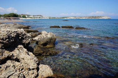 Kolimpia, Rodos, Yunanistan kıyılarından muhteşem deniz manzarası   