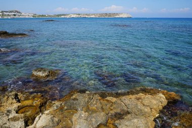 Kolimpia, Rodos, Yunanistan kıyılarından muhteşem deniz manzarası   