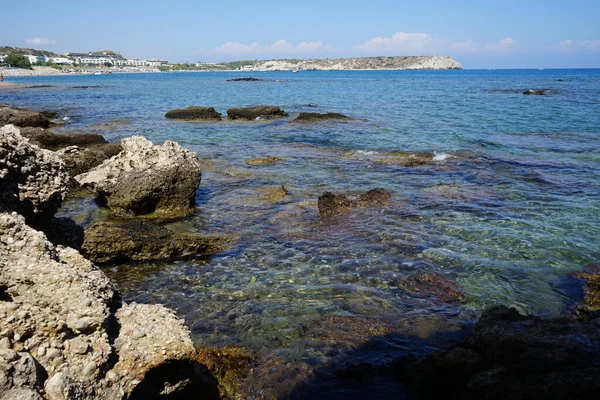Wspaniały Widok Morze Wybrzeża Kolimpii Rodos Grecja — Zdjęcie stockowe