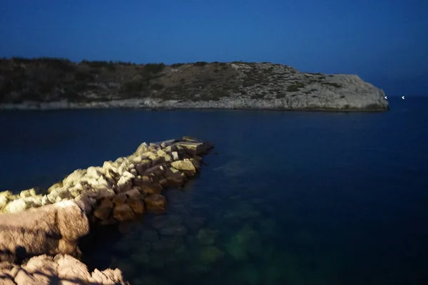 Magnifique Vue Sur Côte Village Kolimpia Nuit Rhodes Grèce — Photo