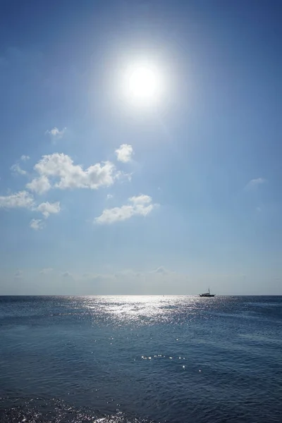 Sailboat Sea Horizon Rays Sun Kolimpia Rhodes Greece — стоковое фото